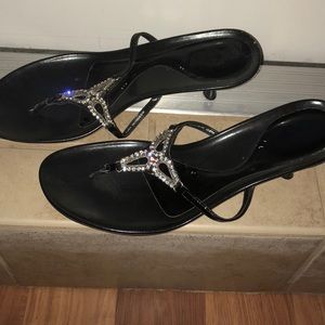 Rhinestone detail dressy sandals w/ kitten heel